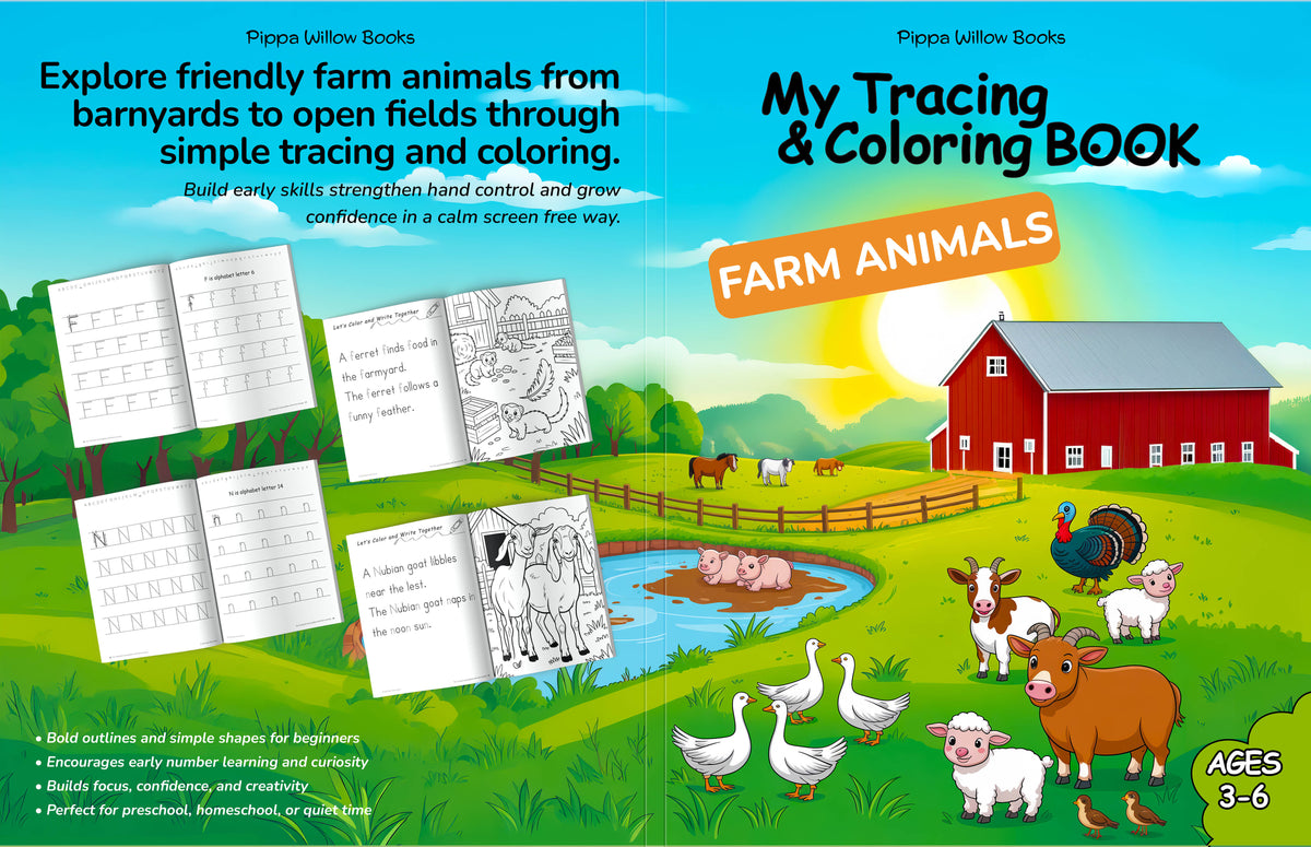 My Tracing & Coloring Book: Farm Animals — Ages 3–6