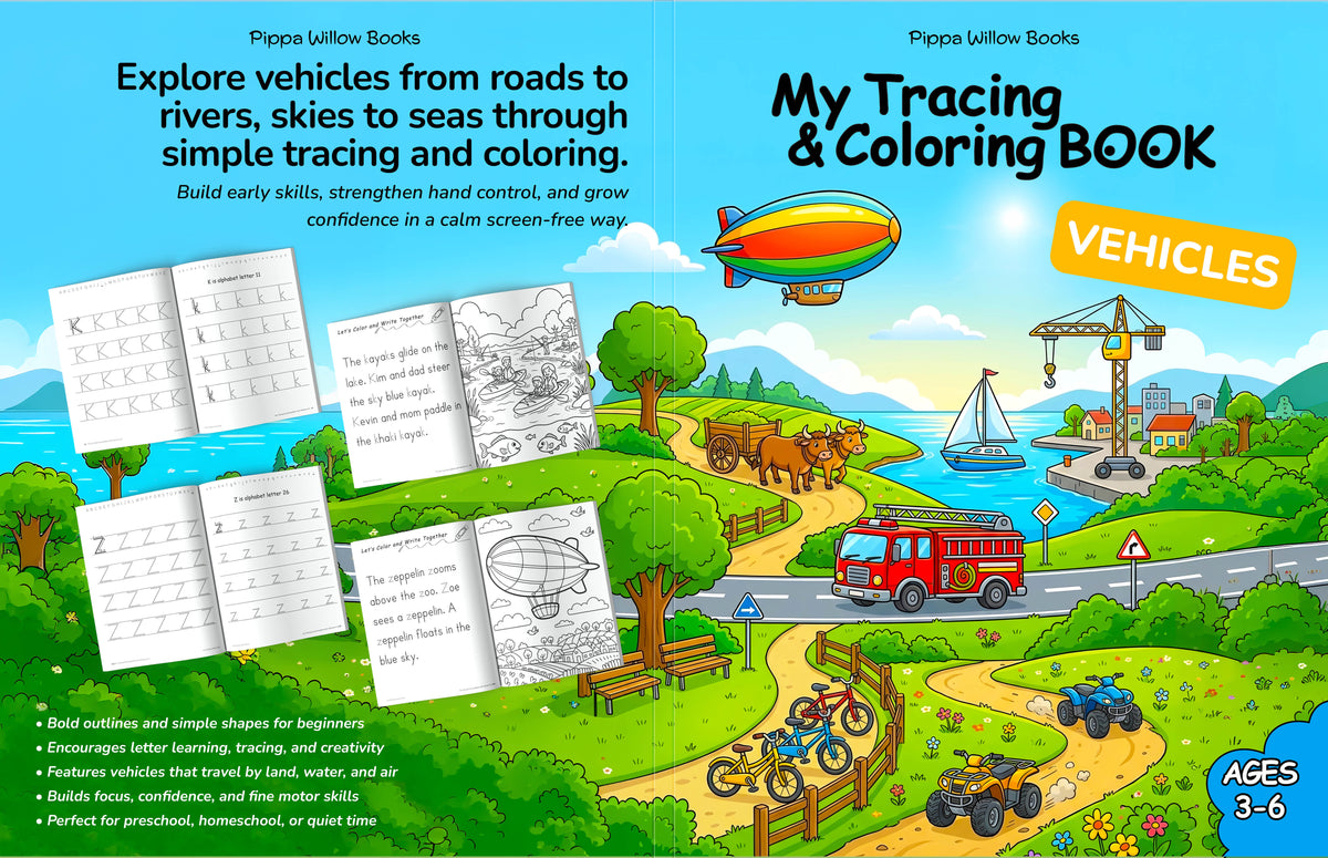 My Tracing & Coloring Book: Vehicles — Ages 3–6
